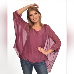 Silk caftan top wine/burgundy, made in Italy NWT